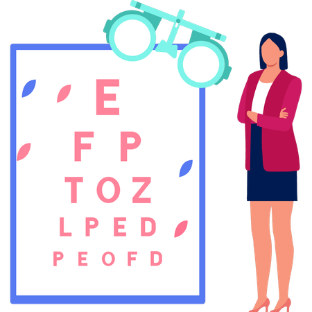 Girl is standing next to the Snellen chart  Illustration