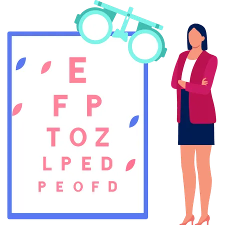 Girl is standing next to the Snellen chart  Illustration