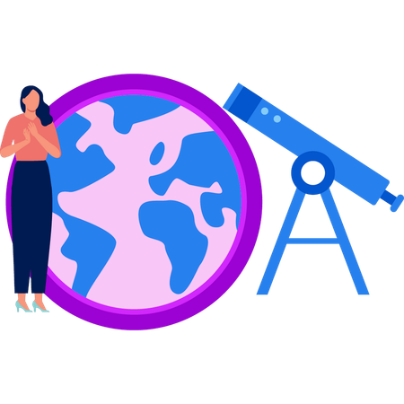 Girl is standing next to the telescope  Illustration