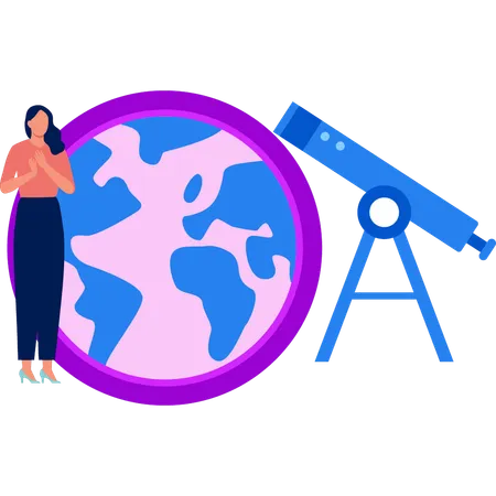 Girl is standing next to the telescope  Illustration