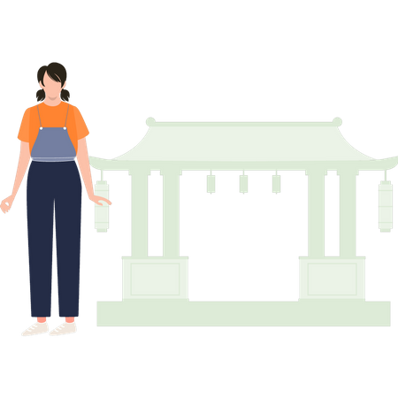 Girl is standing outside school  Illustration