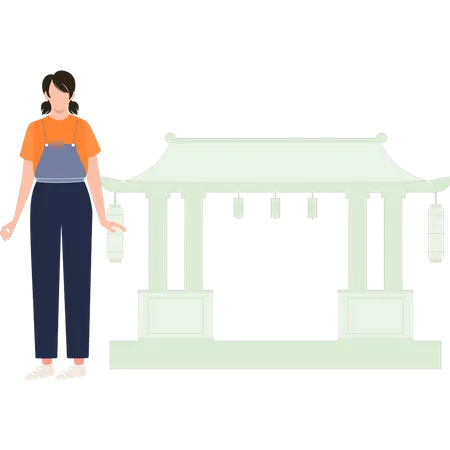 Girl is standing outside school  Illustration