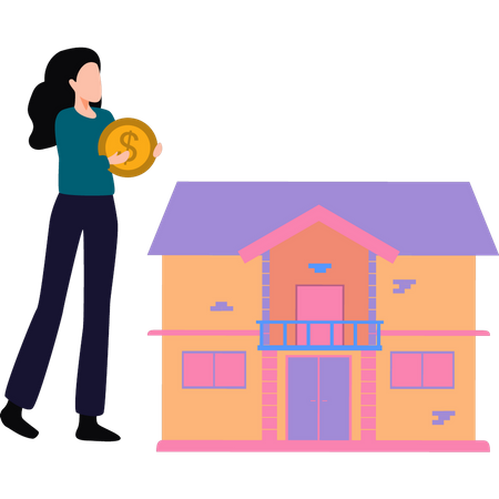 Girl is standing to buy house  Illustration