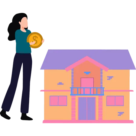The Girl Is Standing To Buy A House Illustration