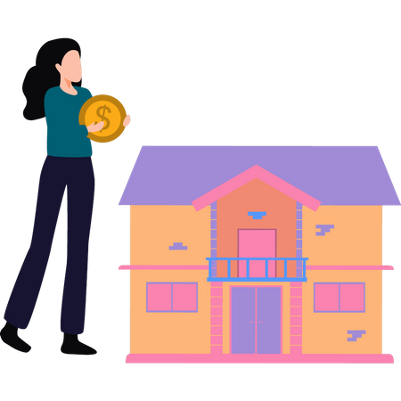 Girl is standing to buy house  Illustration