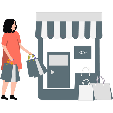 Girl is standing while holding shopping bags  Illustration