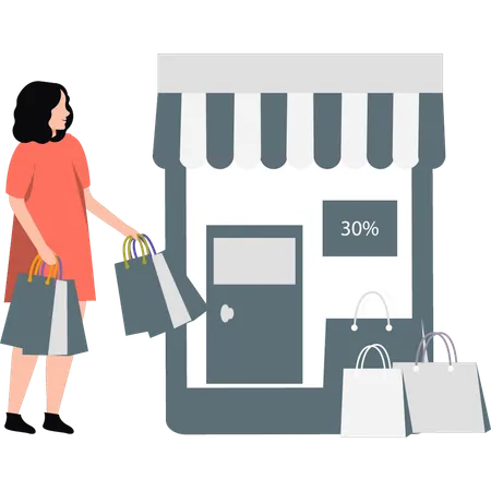 Girl is standing while holding shopping bags  Illustration
