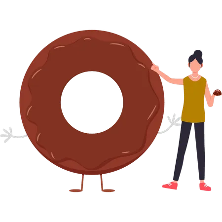 Girl is standing with a donut  Illustration