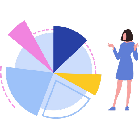 Girl is standing with a pie chart  Illustration