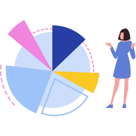 Girl is standing with a pie chart  Illustration