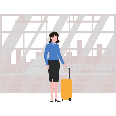 Girl is standing with a suitcase Illustration
