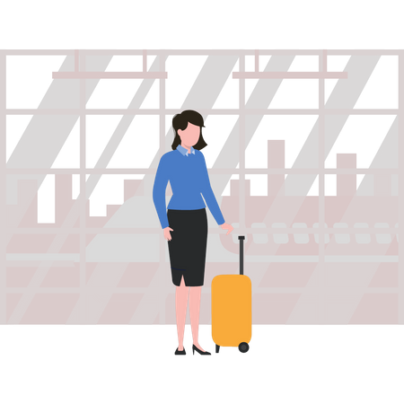 Girl is standing with a suitcase  Illustration