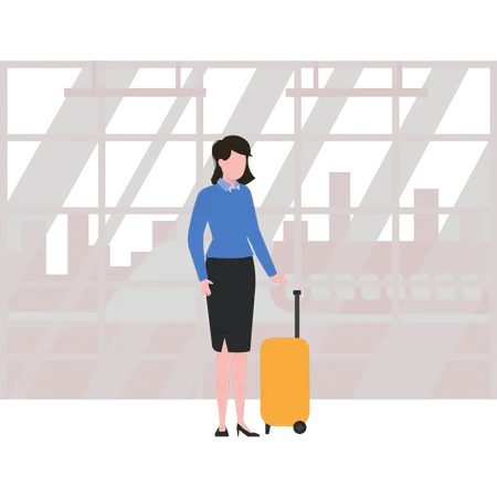 Girl is standing with a suitcase  Illustration