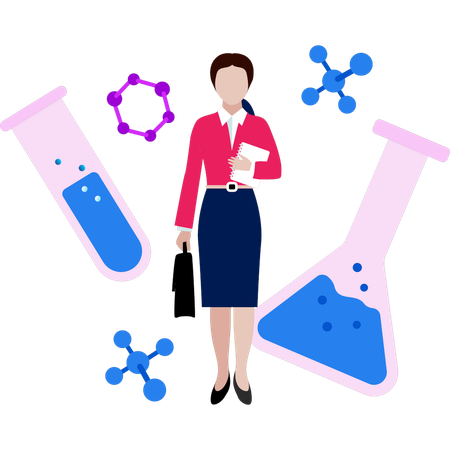Girl is standing with experiment papers  Illustration