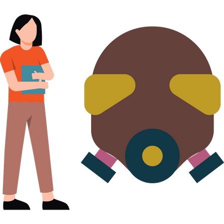 Girl is standing with gas protection mask  Illustration