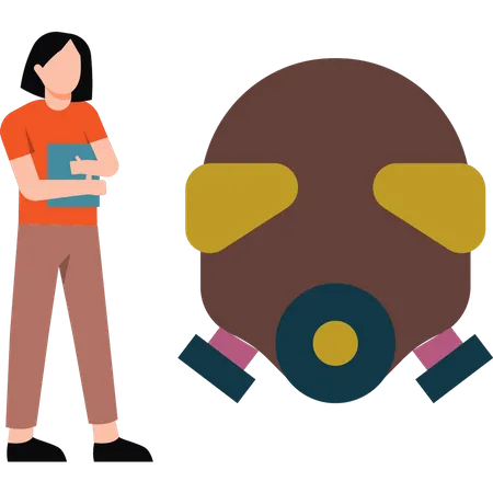 Girl is standing with gas protection mask  Illustration