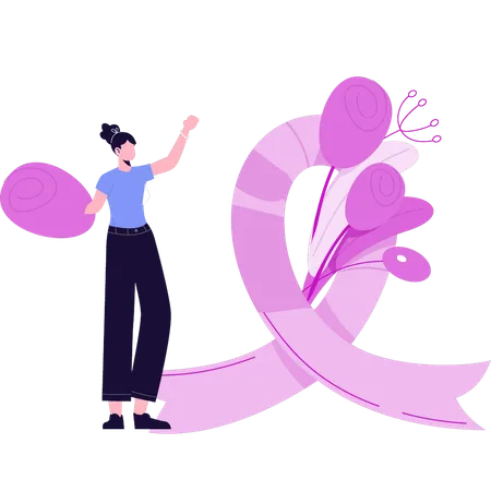 Girl is standing with pink ribbon  Illustration