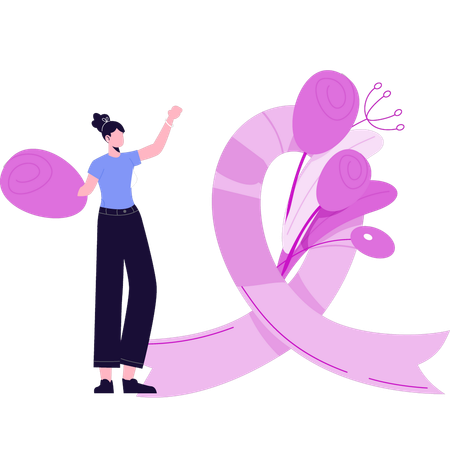 Girl is standing with pink ribbon  Illustration