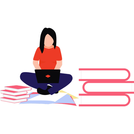 Girl is studying on laptop  Illustration