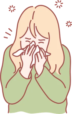 Girl is suffering cold and cough  Illustration