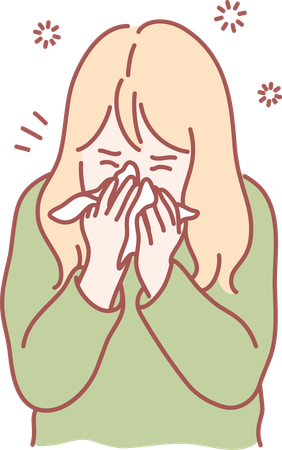 Girl is suffering cold and cough  Illustration