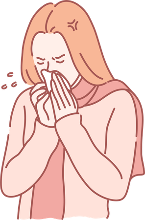 Girl is suffering severe cold and cough  Illustration