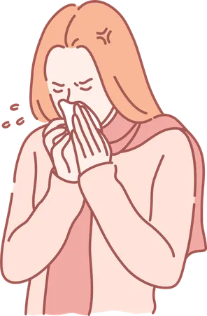 Girl is suffering severe cold and cough  Illustration