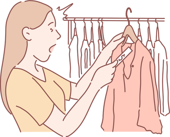 Girl is surprised on getting discount on clothes shopping  Illustration