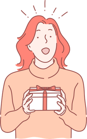 Girl is surprised while receiving gift  Illustration