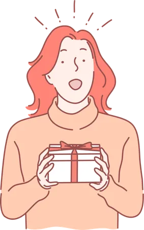Girl is surprised while receiving gift  Illustration