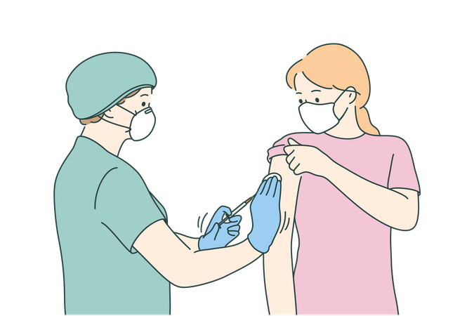 Girl is taking covid vaccine  イラスト