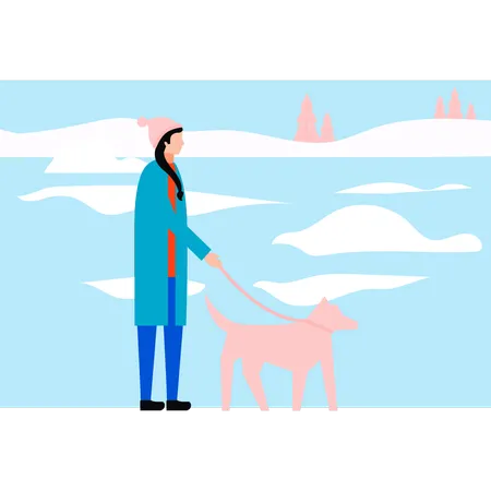 Girl is taking her pet for a walk  Illustration