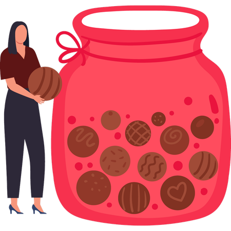 Girl is taking out the chocolates from the jar  Illustration