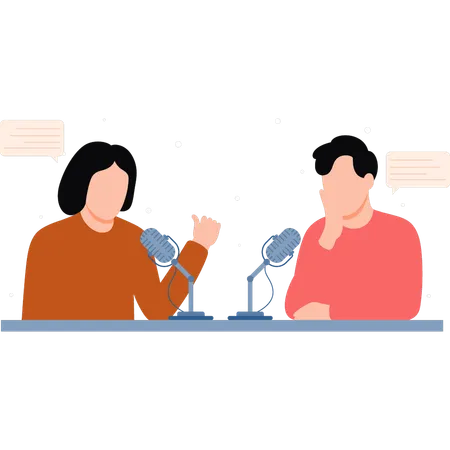 A Boy And A Girl Are Doing A Podcast Illustration