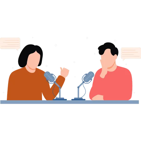 Girl is taking radio interview  Illustration