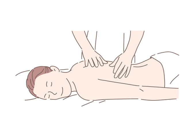 Health Massage Spa Treatment Relax Concept Young Man Or Woman At The Masseur Relaxation Rehabilitation Patient Came To Therapist For Help Spa Facilities Kneading Muscles Of Back Flat Vector Illustration