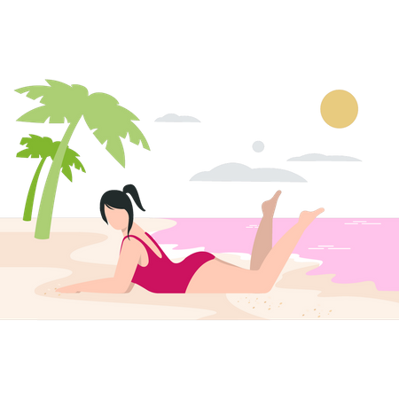 Girl is taking sun bath on beach  Illustration