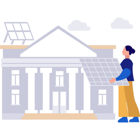 Girl is taking the solar panel to the home  Illustration