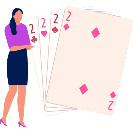 Girl is talking about gambling cards  Illustration