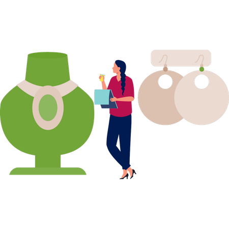 Girl is talking about jewellery in shop  Illustration