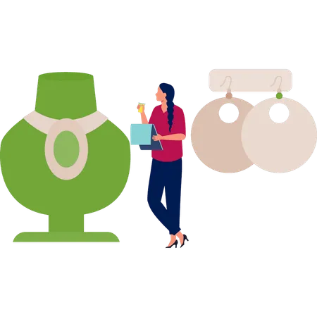 Girl is talking about jewellery in shop  Illustration