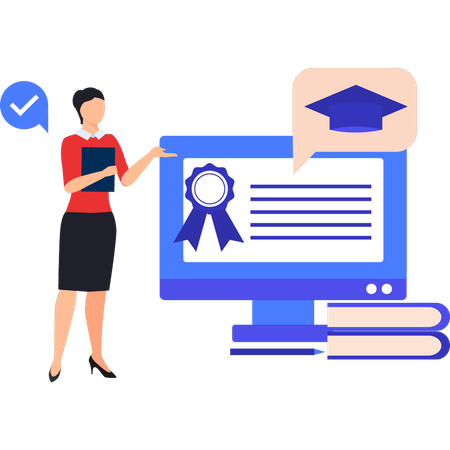 Girl is talking about online education  イラスト