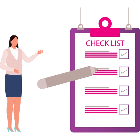 Girl is talking about the checklist  Illustration