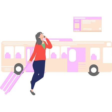 Girl is talking on mobile phone while travelling  Illustration