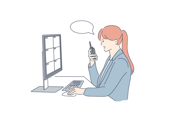Girl is talking on walkie talky  Illustration