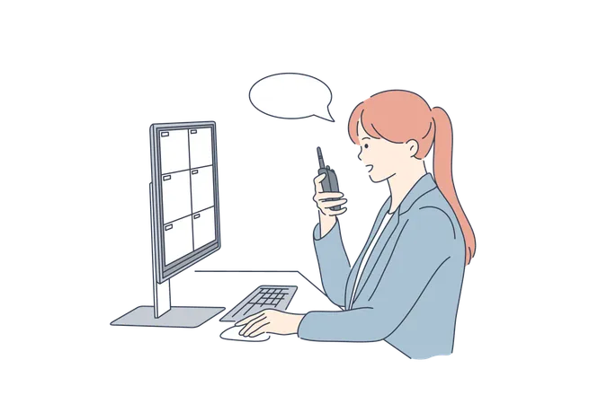 Girl is talking on walkie talky  Illustration