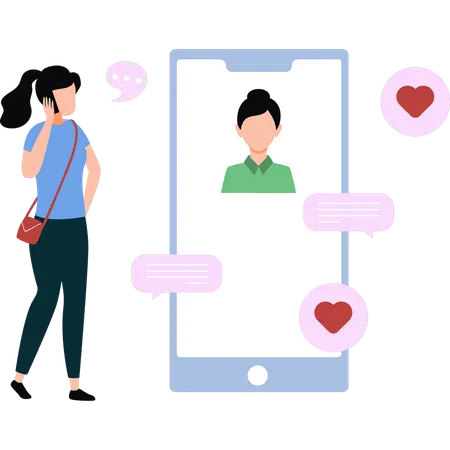 A Girl Is Talking Online On A Mobile Phone Illustration