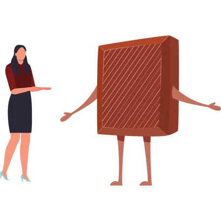 Girl is talking to the chocolate  Illustration
