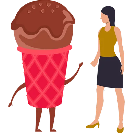 Girl is talking to the ice cream  Illustration
