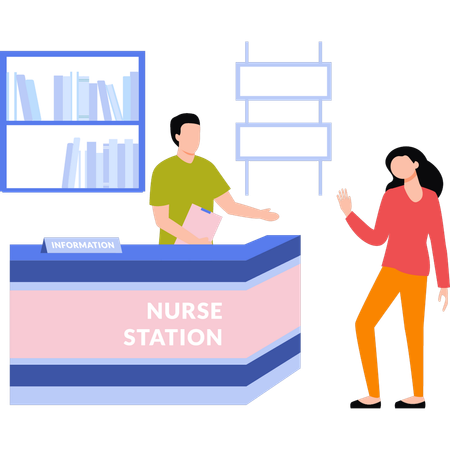 Girl is talking to the nurse station  イラスト